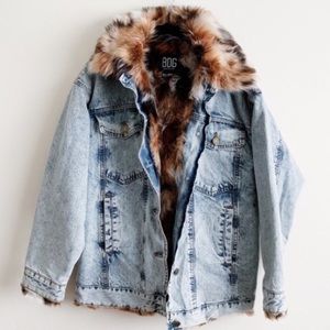 BDG Urban outfitter faux fur lined denim jacket